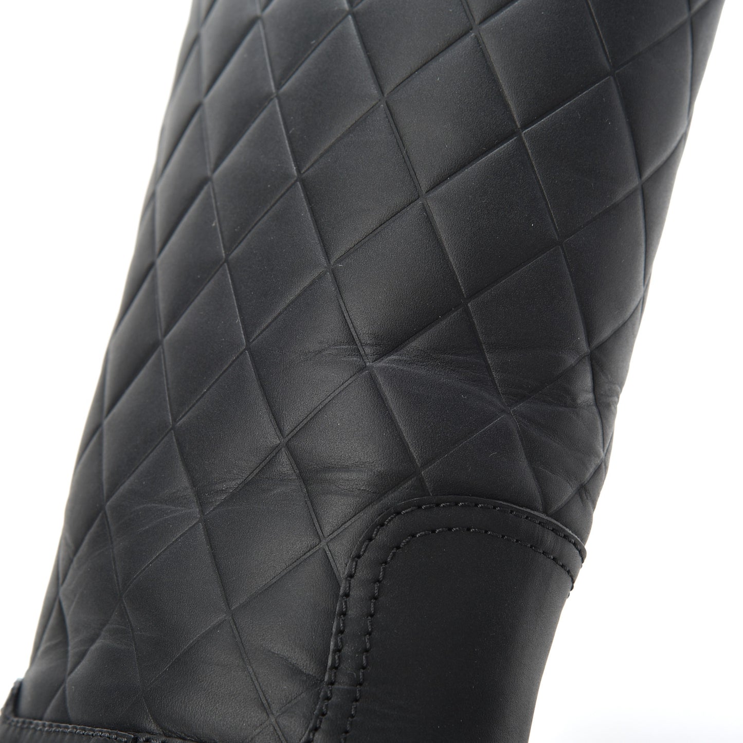 Oily Calfskin Quilted High Boots 37.5 Black