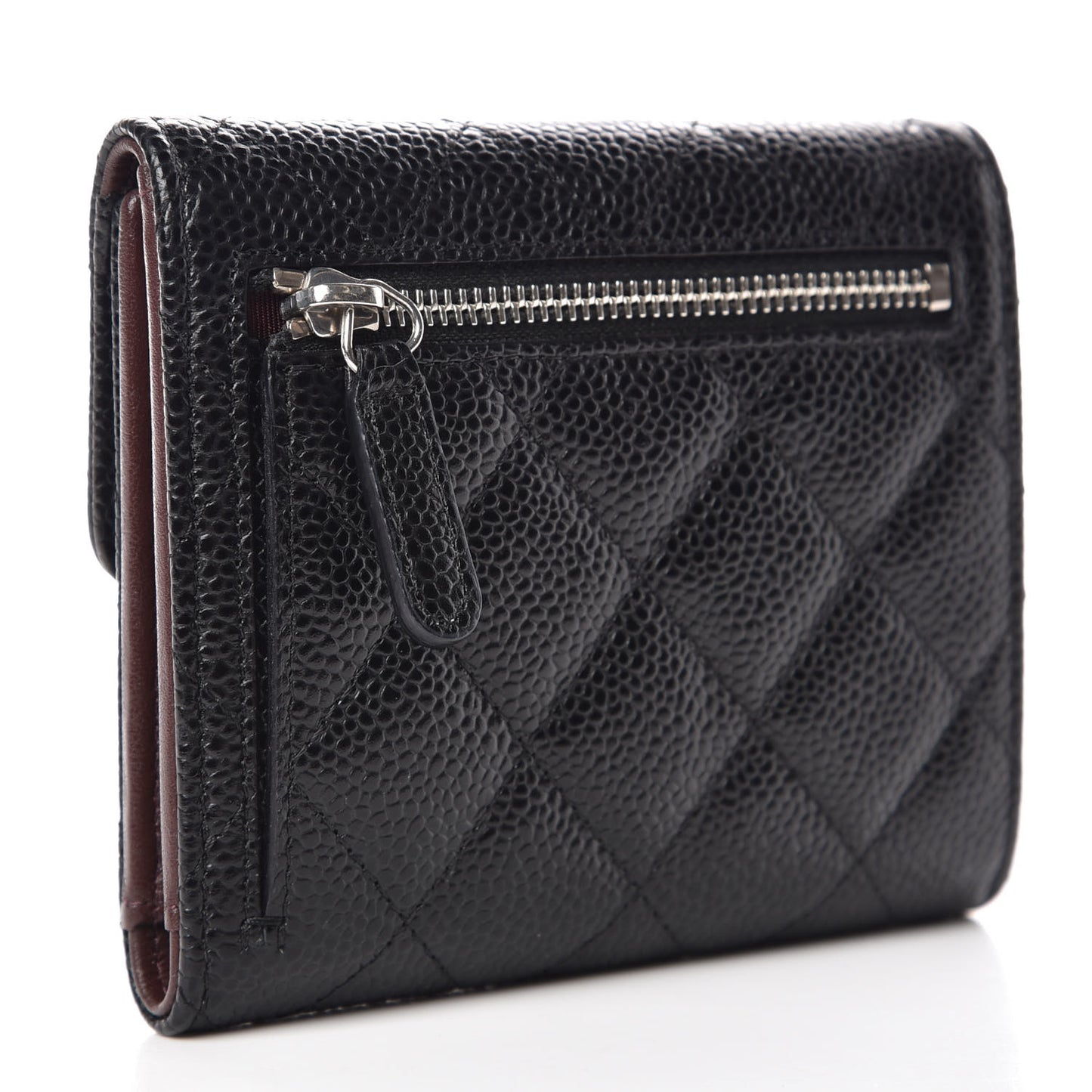 Caviar Quilted Compact Flap Wallet Black