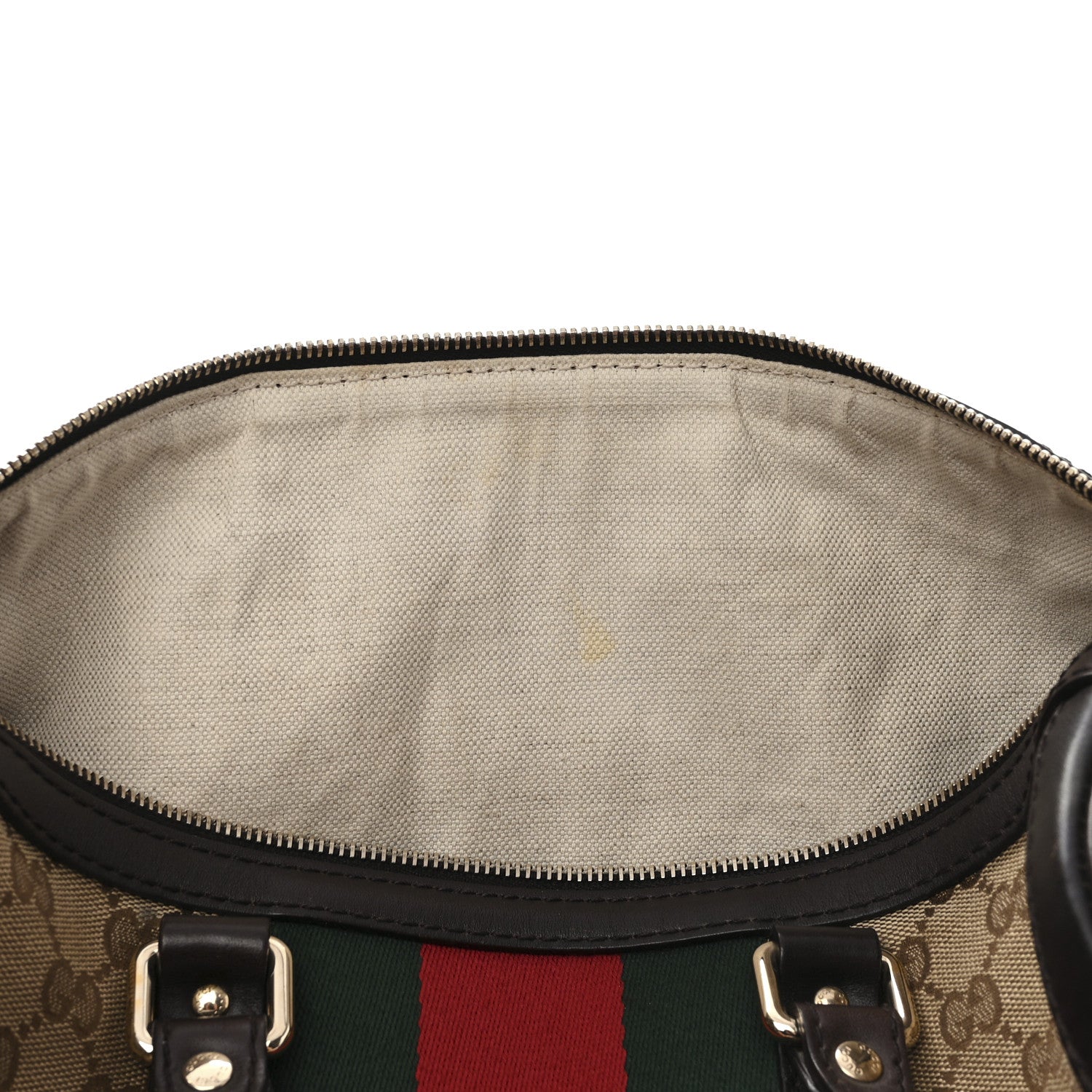 Gucci Monogram Selleria Calfskin Vintage Web Medium Boston Beige Ebony Cocoa 13 of 14