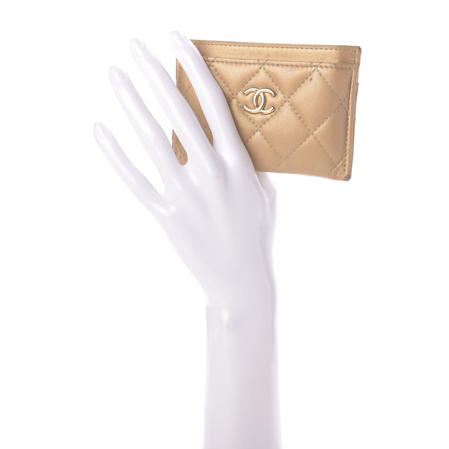 Chanel Metallic Lambskin Quilted Card Holder Beige 2 of 9