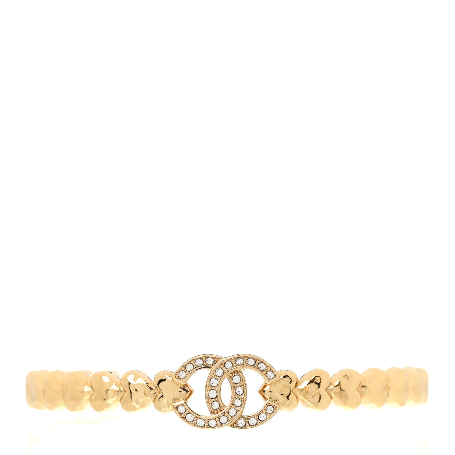 Chanel Crystal CC Heart Link Cuff M Bracelet Gold 1 of 6