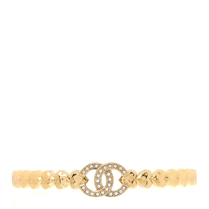 Chanel Crystal CC Heart Link Cuff M Bracelet Gold 1 of 6