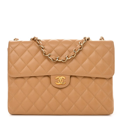 Chanel Caviar Quilted XL Jumbo Single Flap Beige 1 of 10