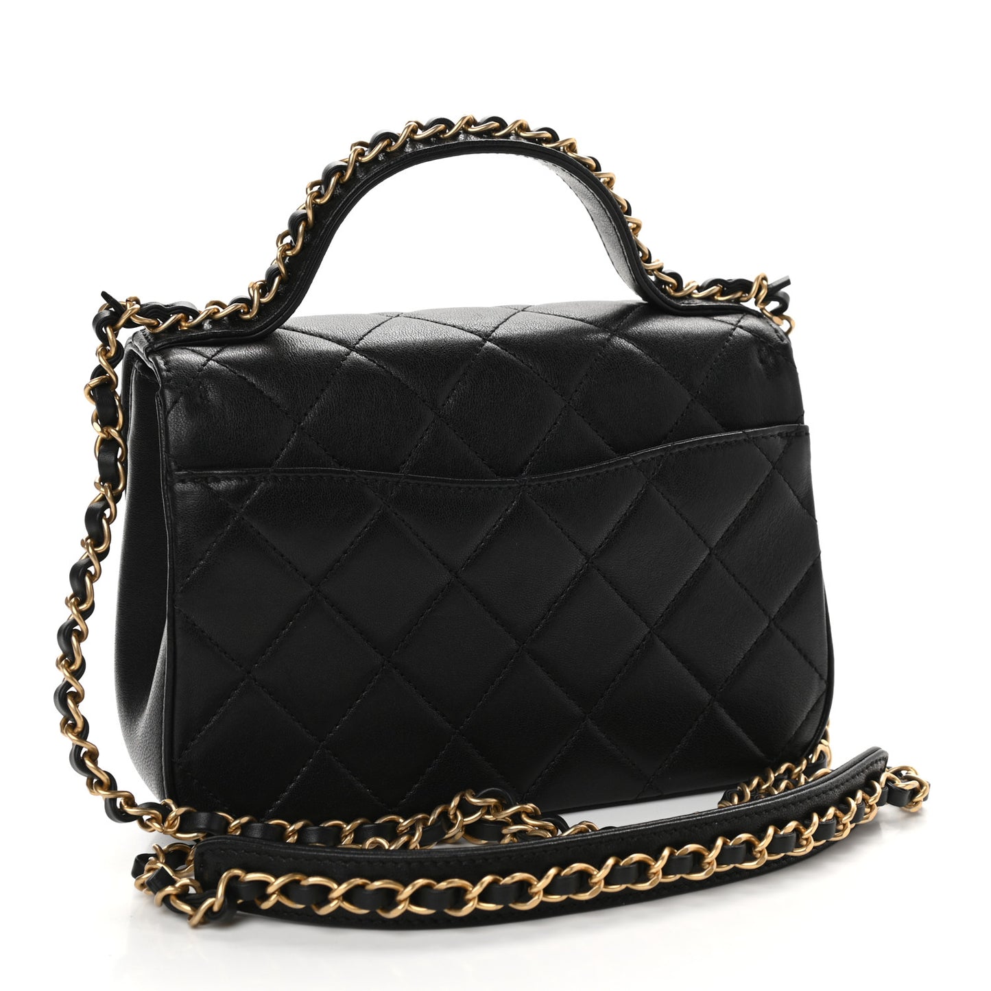Lambskin Quilted Small Chain Infinity Top Handle Flap Black
