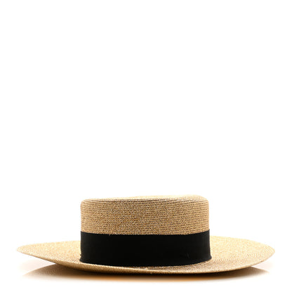 Gucci Glittered Straw Grosgrain Wide Brim Hat L Gold Black 1 of 10
