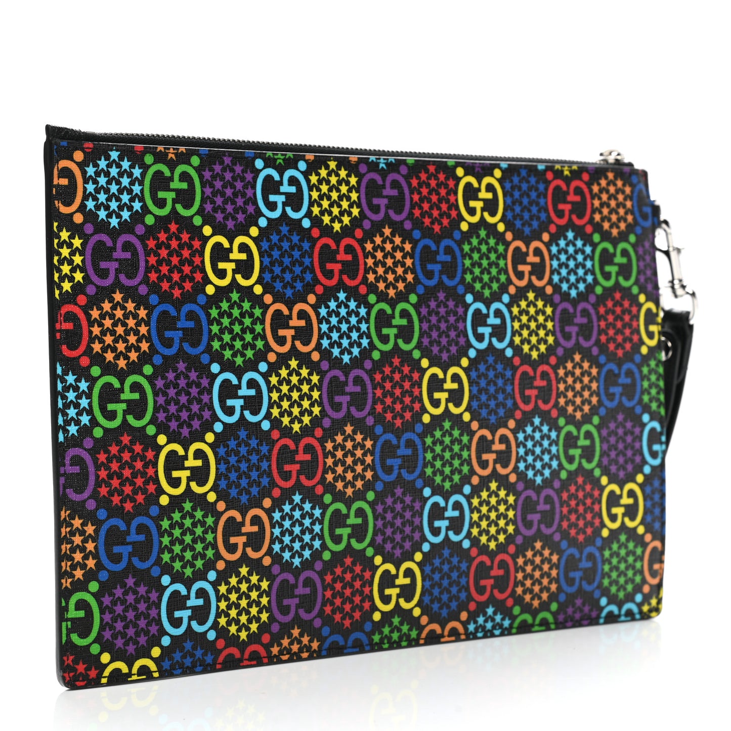 GG Supreme Monogram Psychedelic Zip Wristlet Pouch Black Multicolor