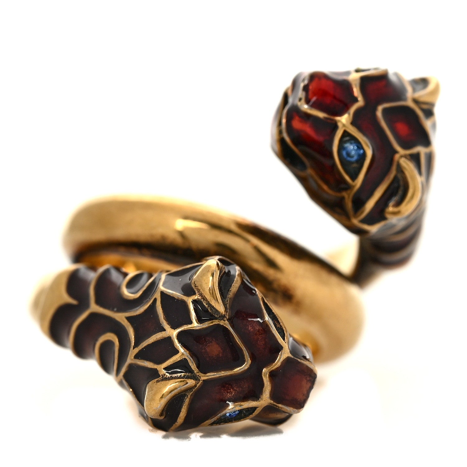 Gucci Tiger Heads Double Wrap Ring 49 5 Aged Gold Red 1 of 4