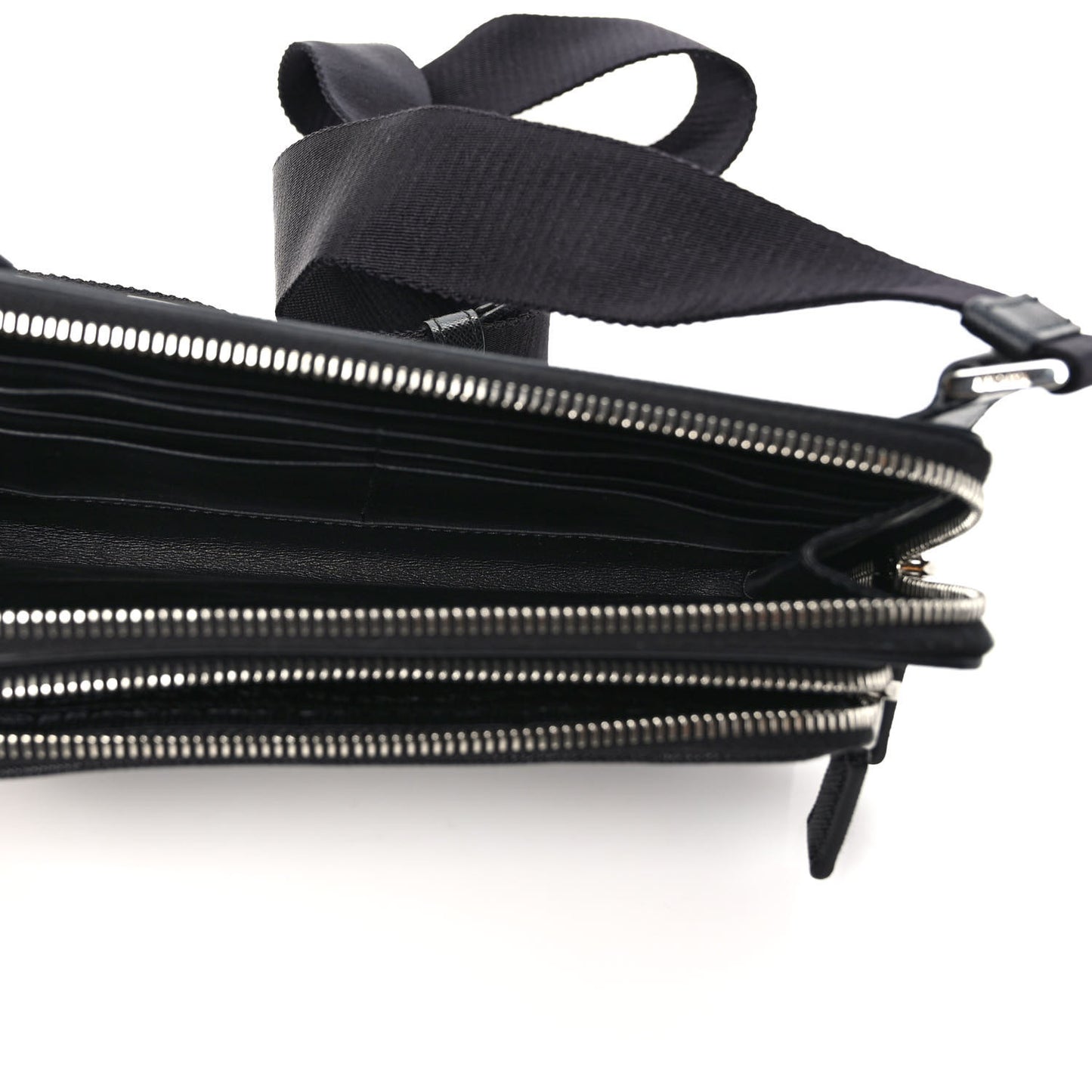 Saffiano Travel Double Zip Crossbody Belt Bag Black