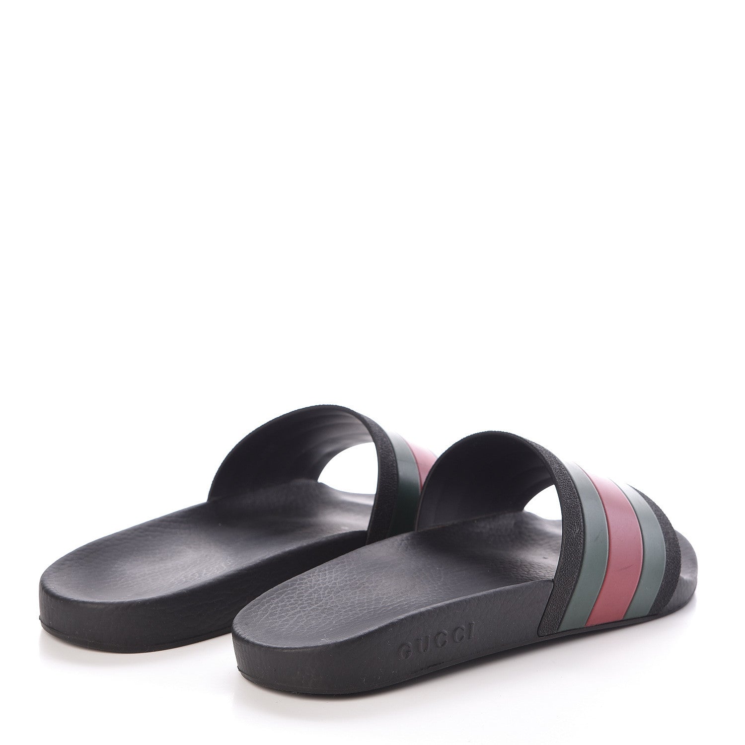 Gucci Rubber Web Mens Pool Slide Sandals 8 Black Green Red 4 of 6