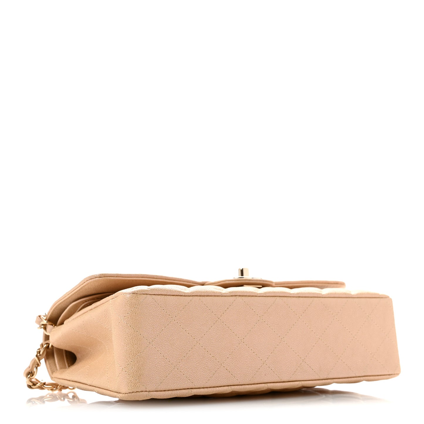 Iridescent Caviar Quilted Medium Double Flap Beige Beige