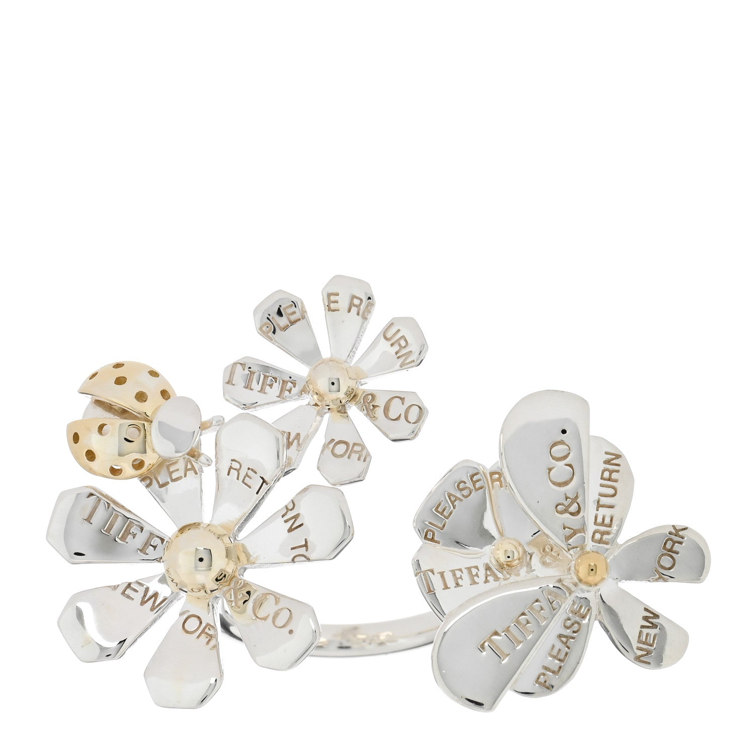 Tiffany Sterling Silver 18K Yellow Gold Return to Tiffany Love Bugs Ring 54 6.75 1 of 5