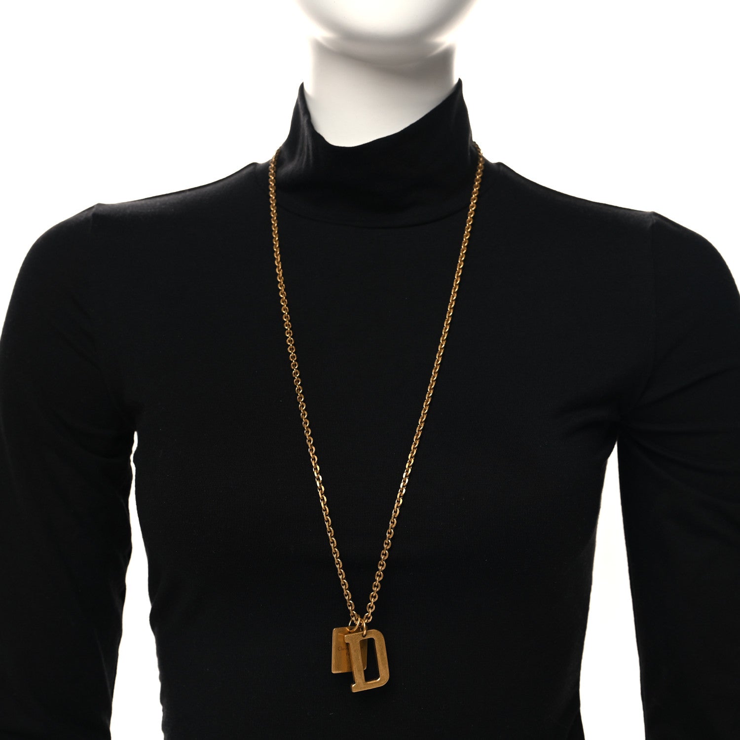 Christian Dior Metal D Letter Necklace Aged Gold 2 of 5