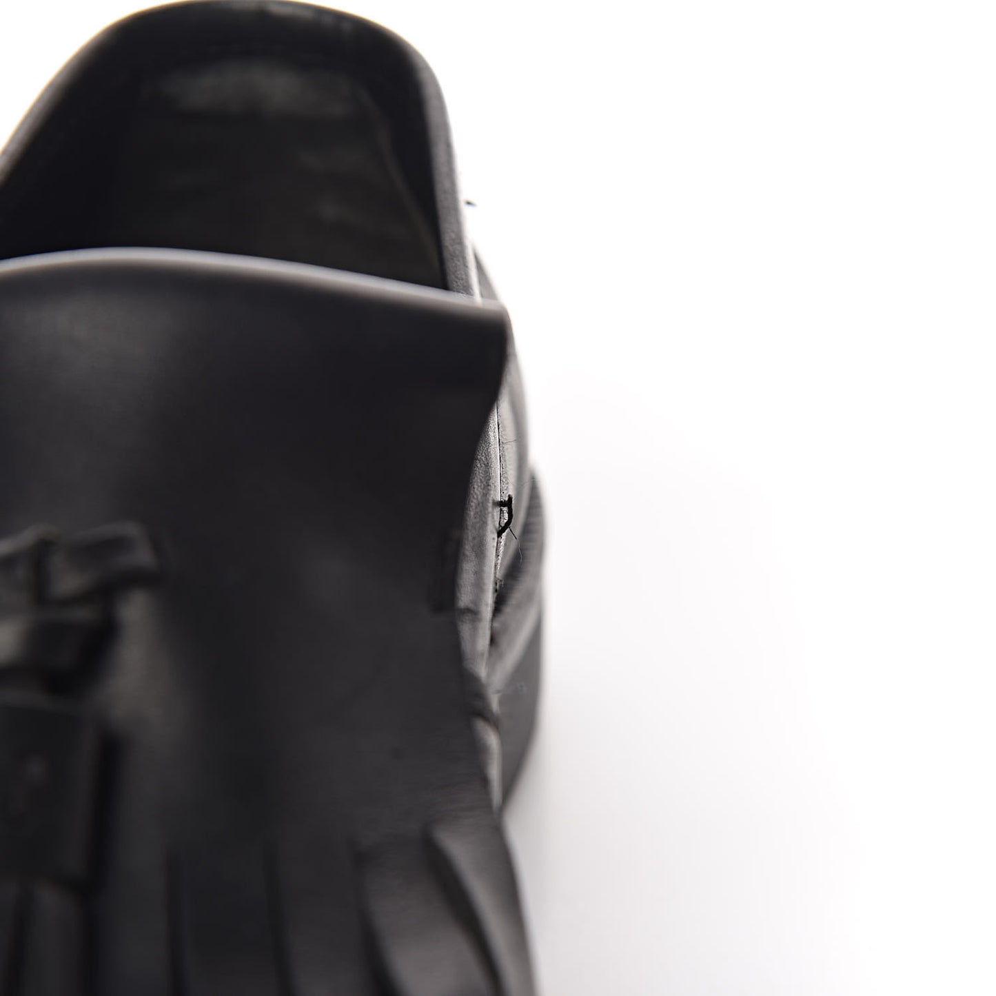 Calfskin Mens Tassel Fringe Loafers 7.5 Black