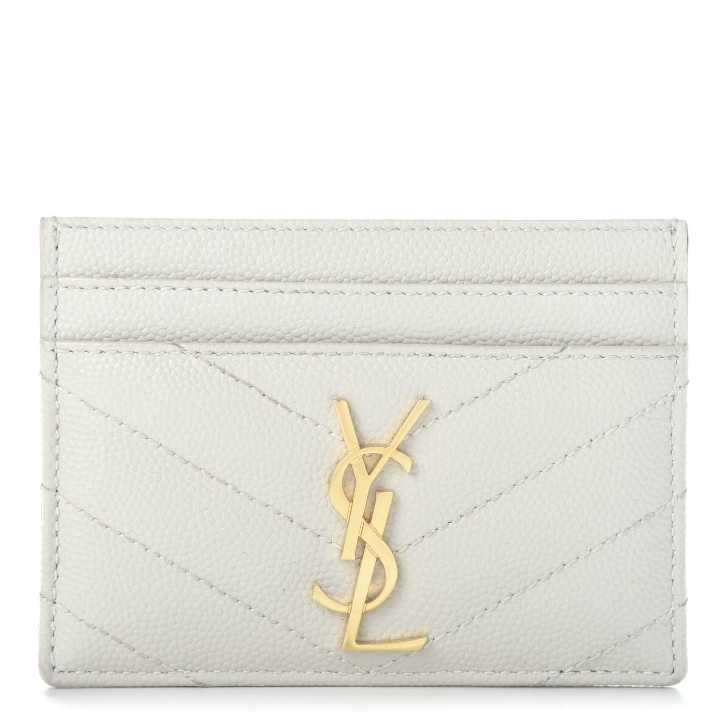 Grain De Poudre Matelasse Chevron Monogram Credit Card Case Blanc Vintage
