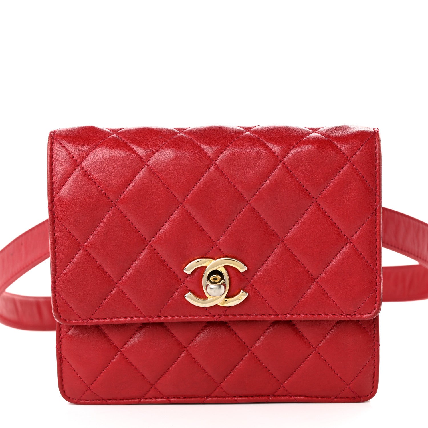 Chanel Lambskin Quilted Flap Waist Belt Bag 75 30 Red 9 of 11