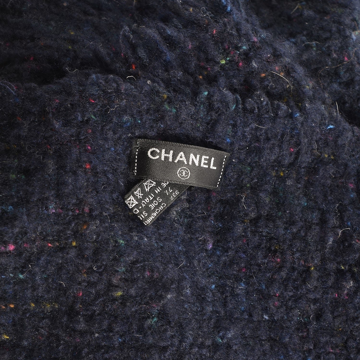 Chanel Cashmere Silk CC Tweed Scarf Blue 5 of 5