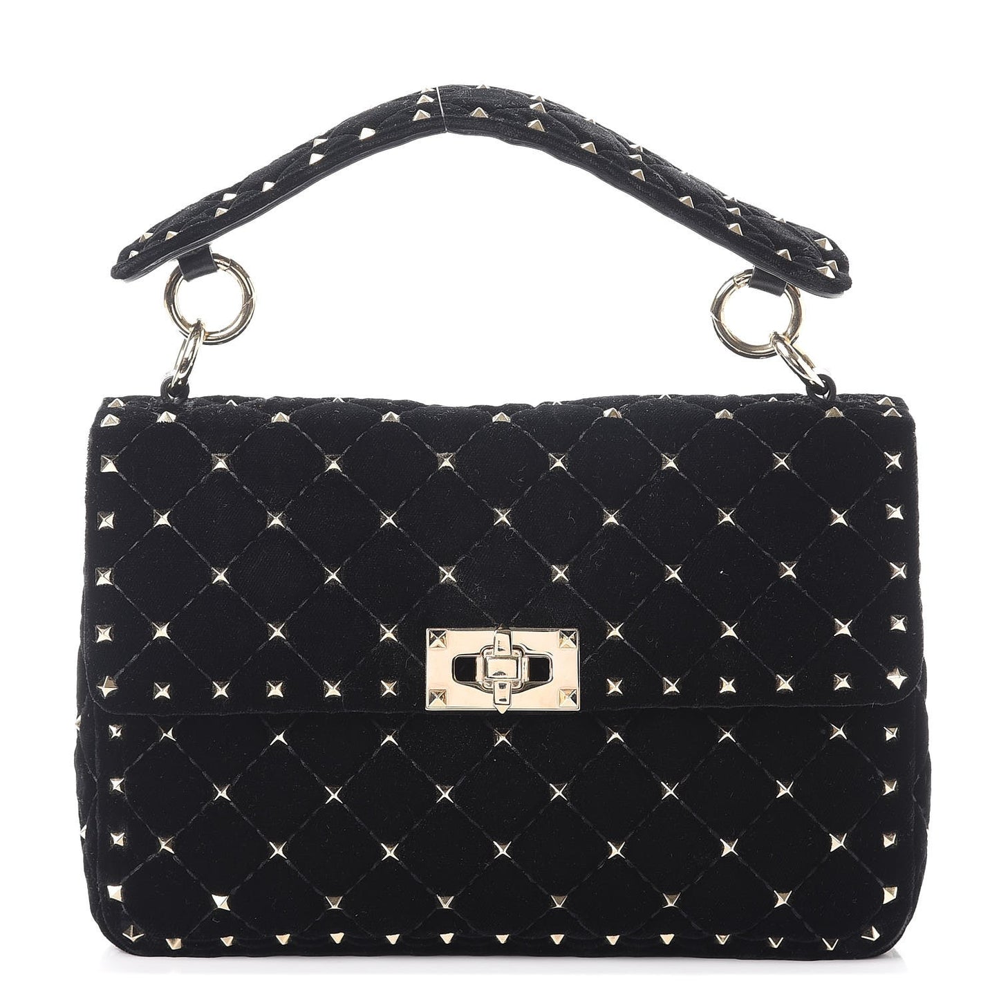Velvet Medium Rockstud Spike Shoulder Bag Black