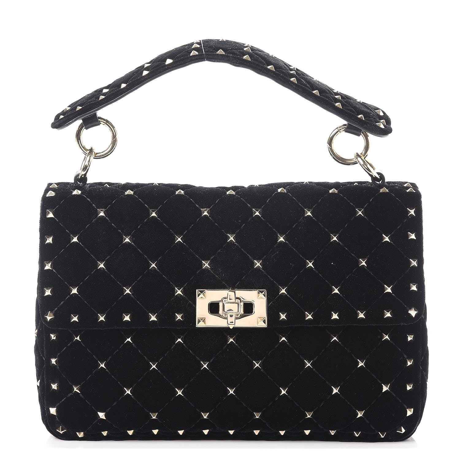 Valentino Garavani Velvet Medium Rockstud Spike Shoulder Bag Black 1 of 10