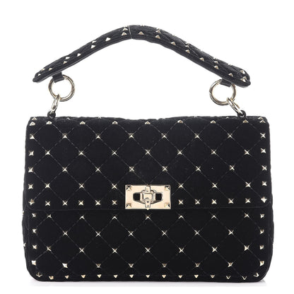 Valentino Garavani Velvet Medium Rockstud Spike Shoulder Bag Black 1 of 10