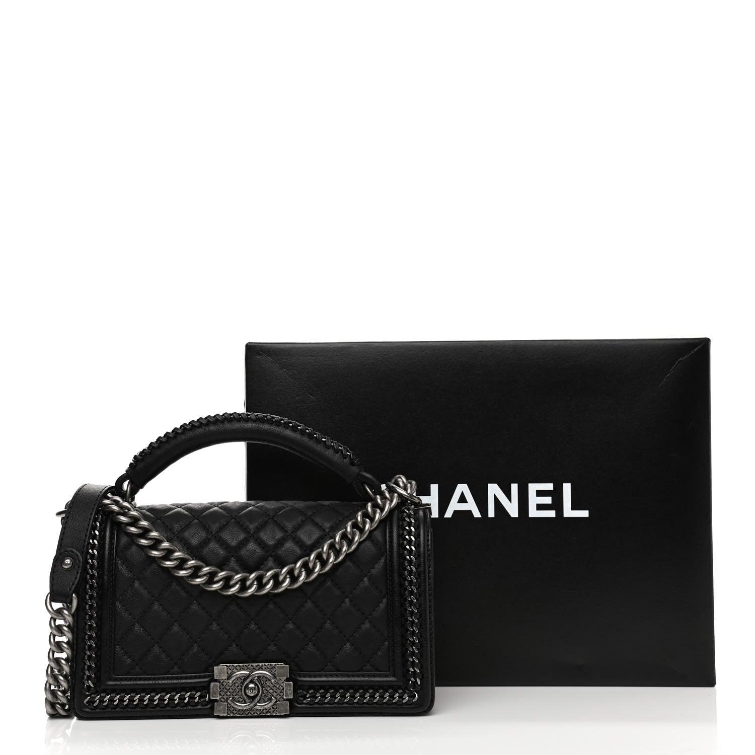 Chanel Goatskin Quilted Medium Boy Handle Flap Black 10 of 10
