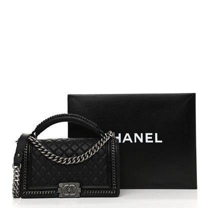 Chanel Goatskin Quilted Medium Boy Handle Flap Black 10 of 10