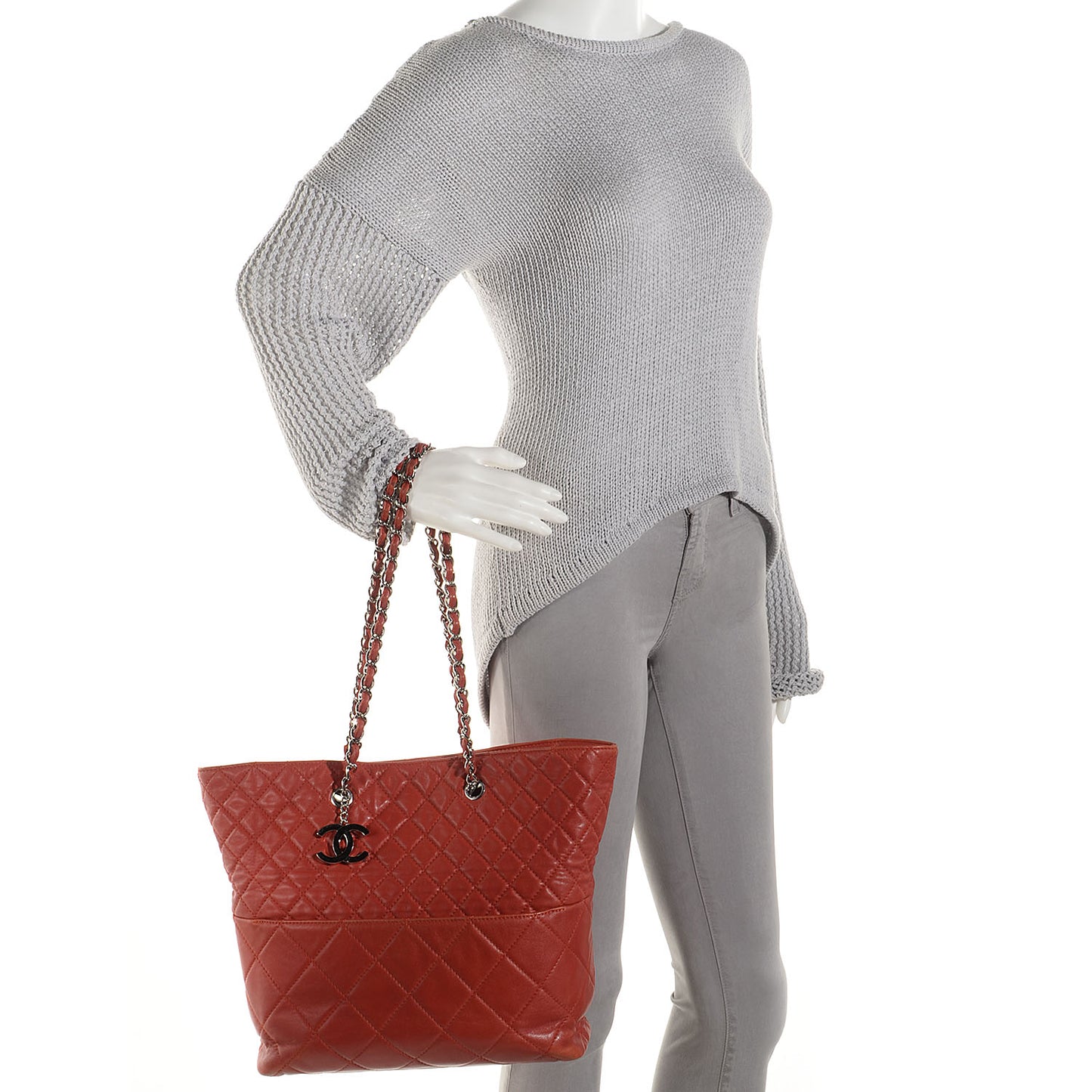Calfskin Quilted In the Business North South Tote Red