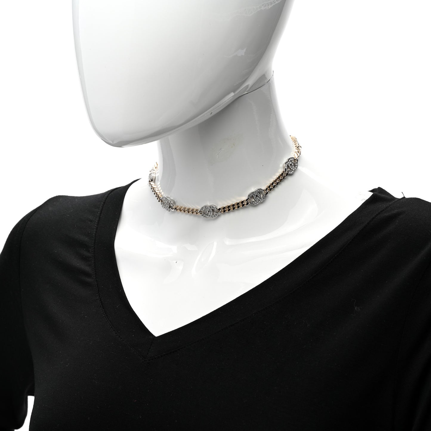 Crystal Chain CC Link Choker Gold Silver