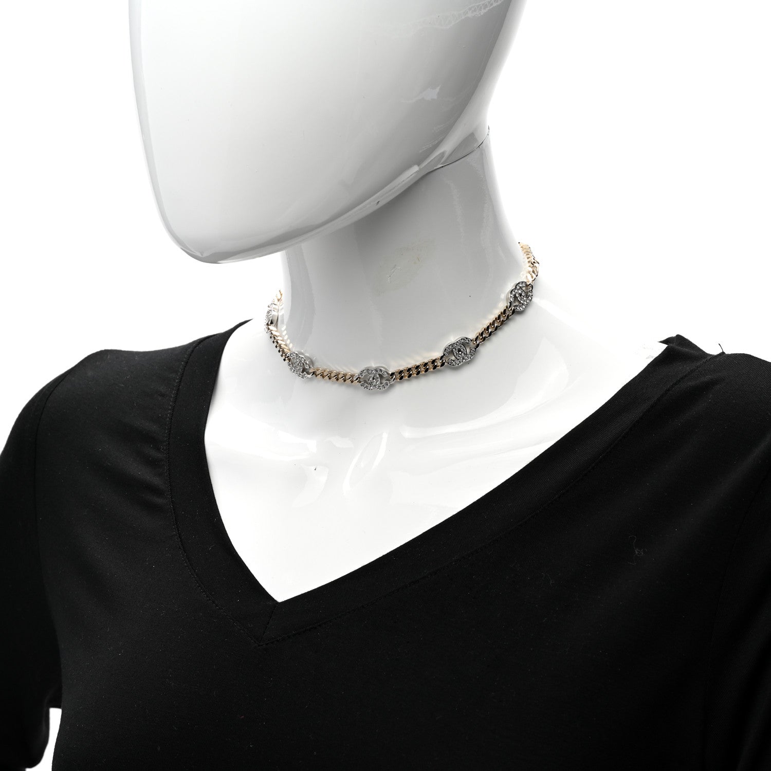 Chanel Crystal Chain CC Link Choker Gold Silver 2 of 6