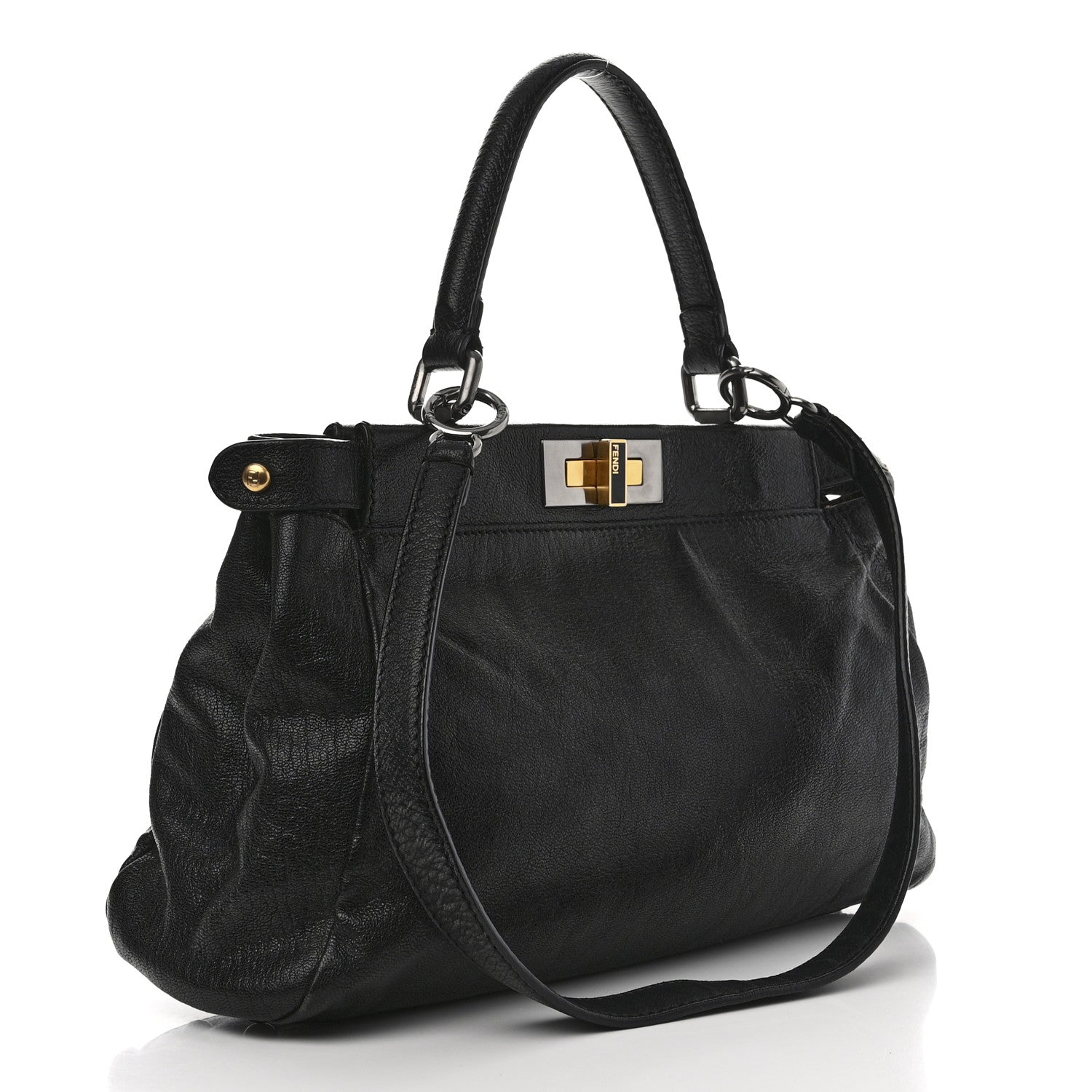 Fendi Goatskin Zucca Medium Peekaboo Iconic Satchel Black Tobacco 3 of 14