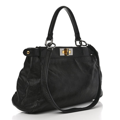 Fendi Goatskin Zucca Medium Peekaboo Iconic Satchel Black Tobacco 3 of 14