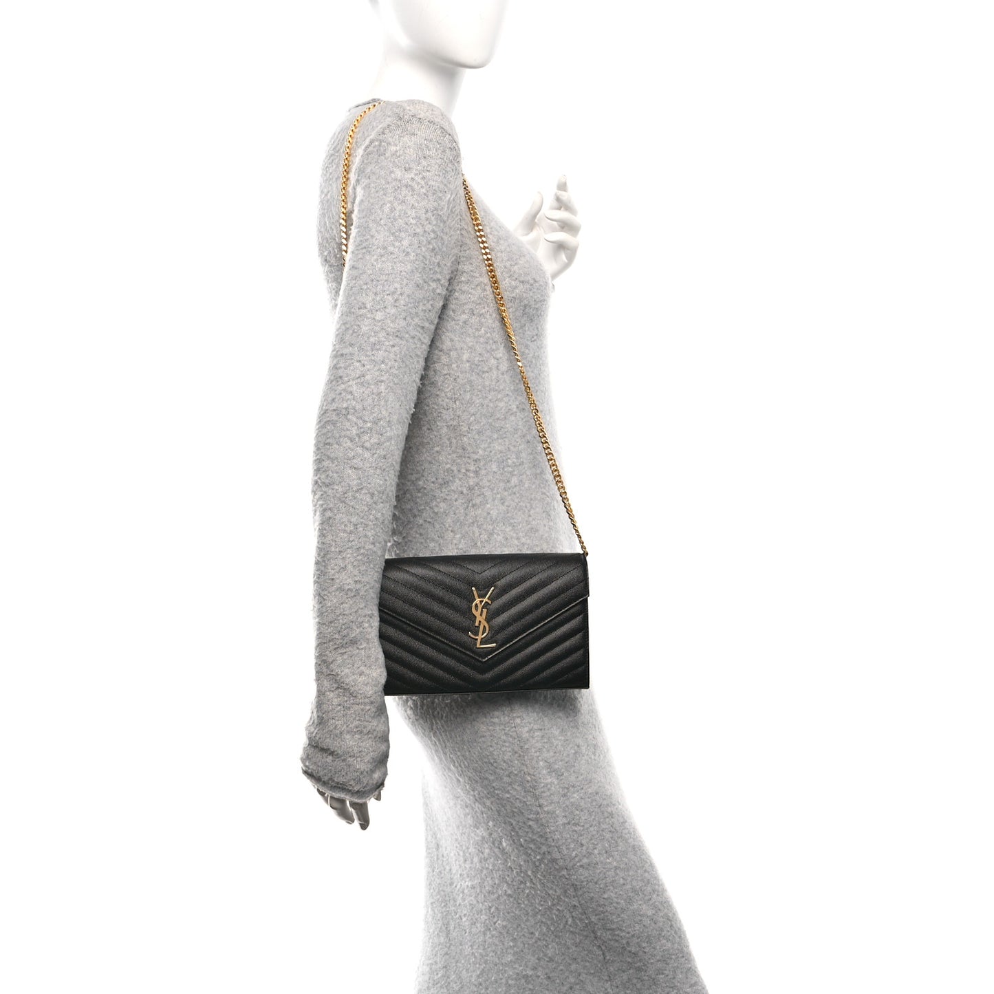 Grain De Poudre Matelasse Chevron Monogram Chain Wallet Black