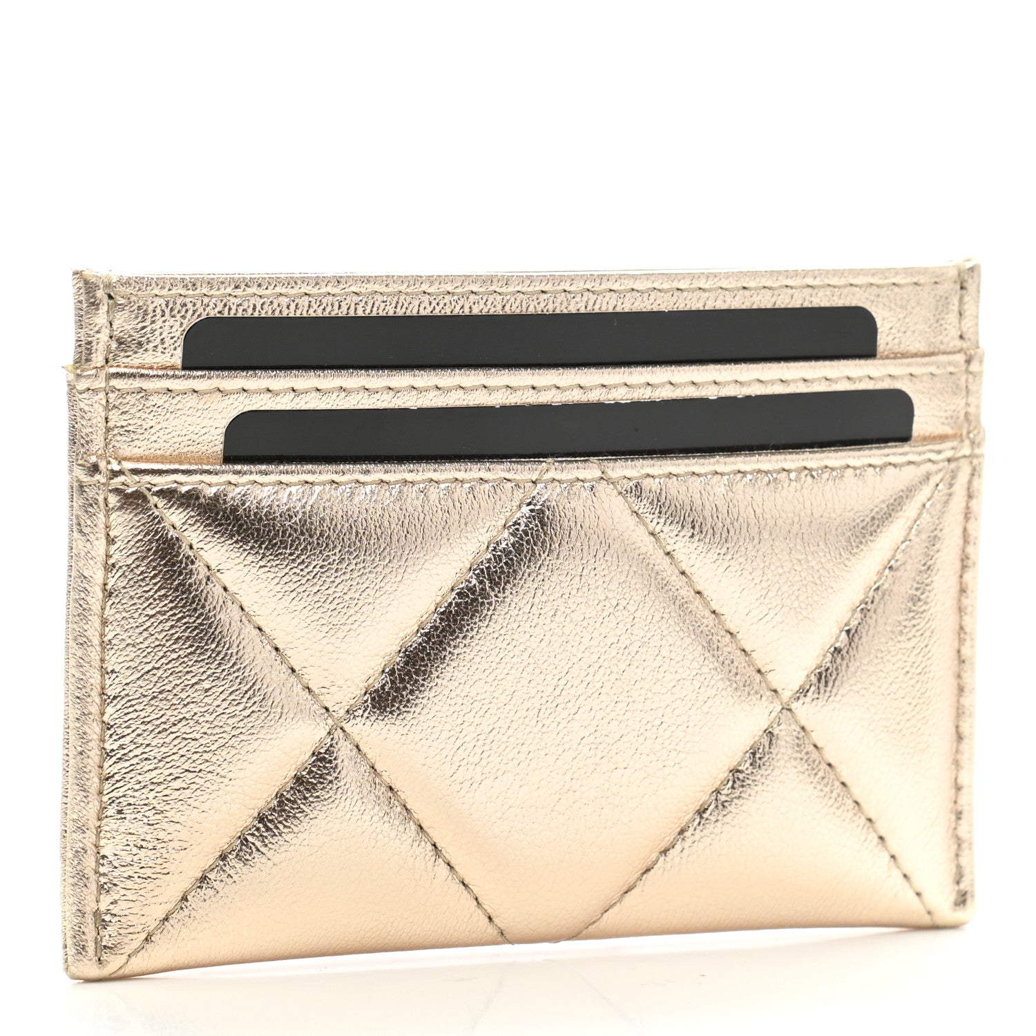 Chanel Metallic Lambskin Quilted Chanel 19 Card Holder Gold 3 of 11