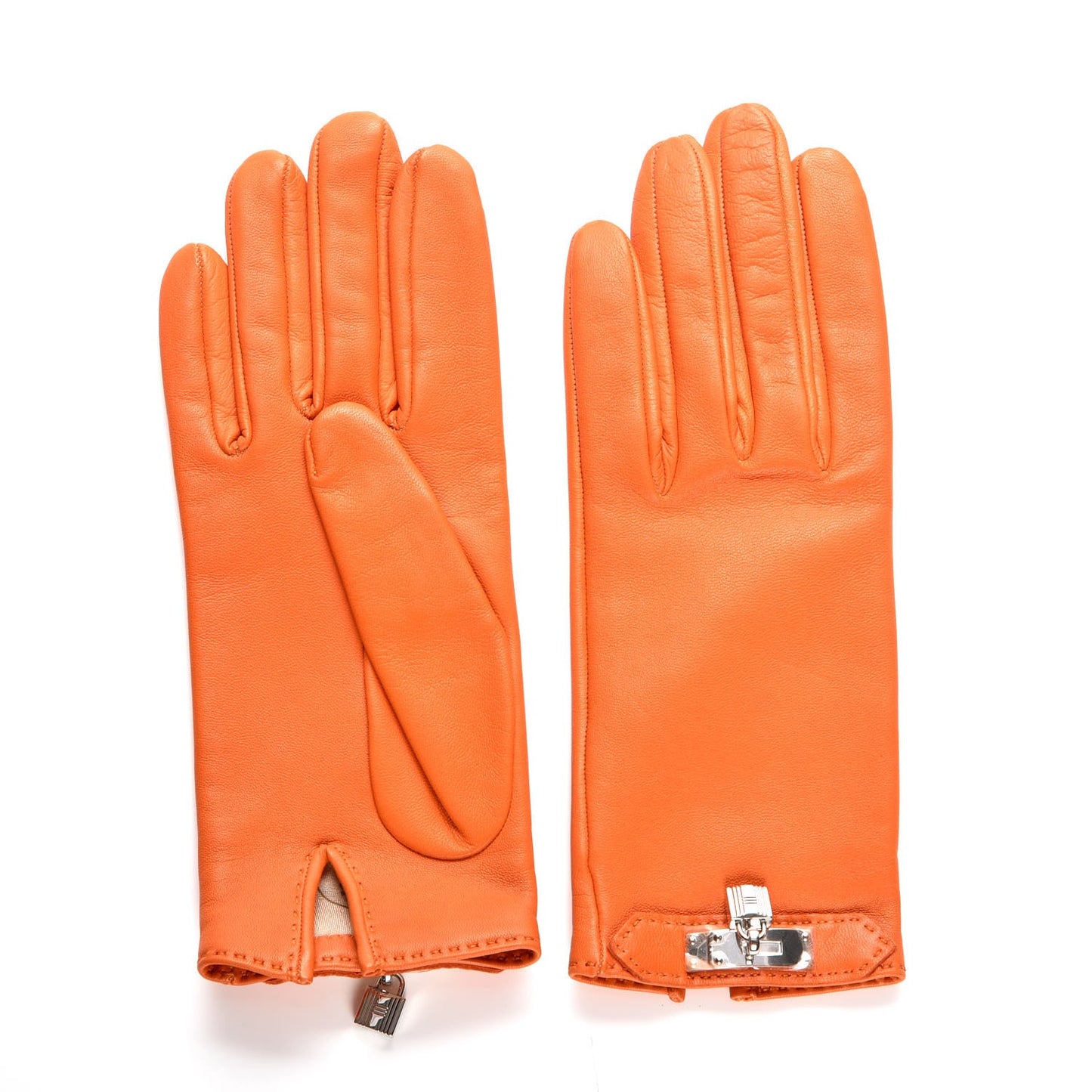 Lambskin Soya Kelly Lock Gloves 7 Orange