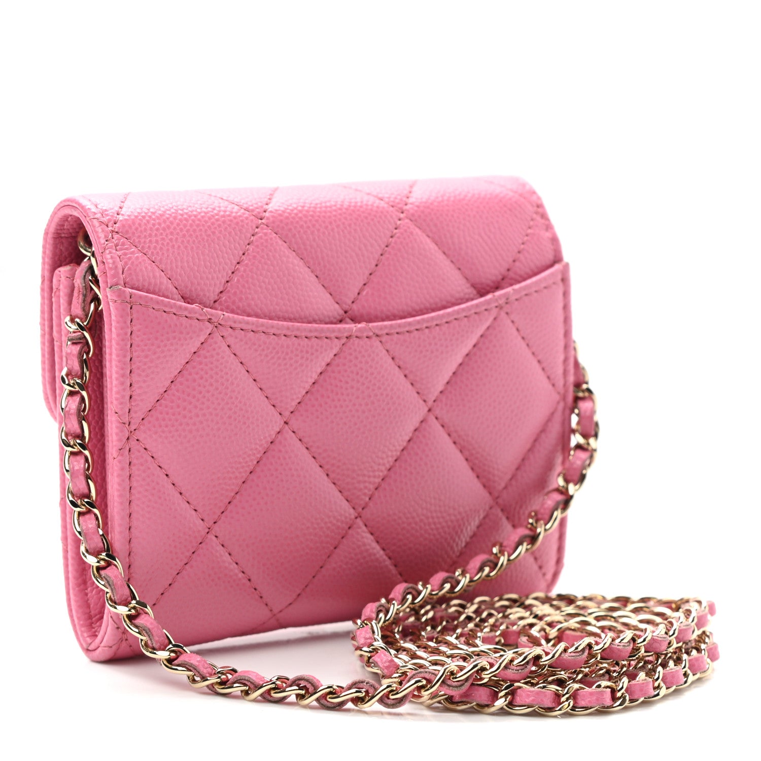 Chanel Caviar Quilted Flap Card Holder On Chain Pink 3 of 7