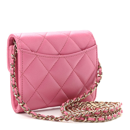 Chanel Caviar Quilted Flap Card Holder On Chain Pink 3 of 7