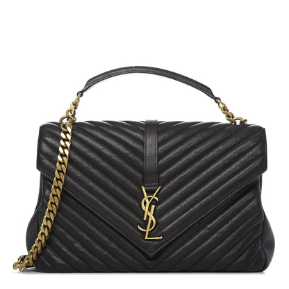 Saint Laurent Sheepskin Matelasse Chevron Monogram Large College Satchel Black 1 of 13
