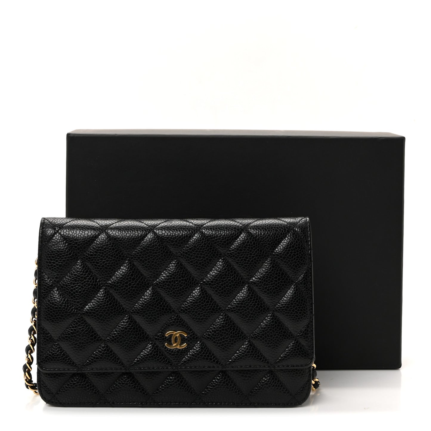 Caviar Quilted Wallet on Chain WOC Black
