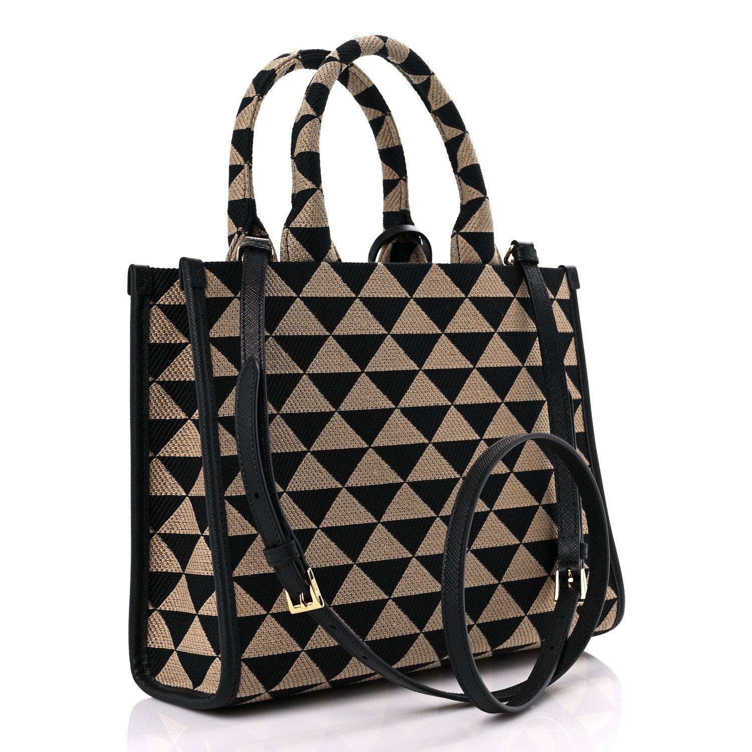 Prada Jacquard Saffiano Triangolo Symbole Embroidered Small Tote Black Corda 3 of 8