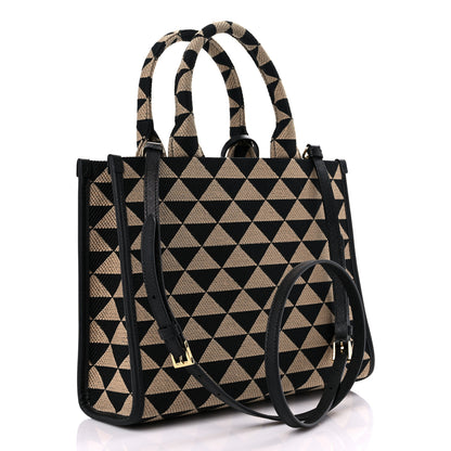 Prada Jacquard Saffiano Triangolo Symbole Embroidered Small Tote Black Corda 3 of 8