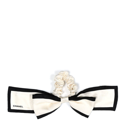 Chanel Silk Twill Hair Tie Ivory Black 1 of 5