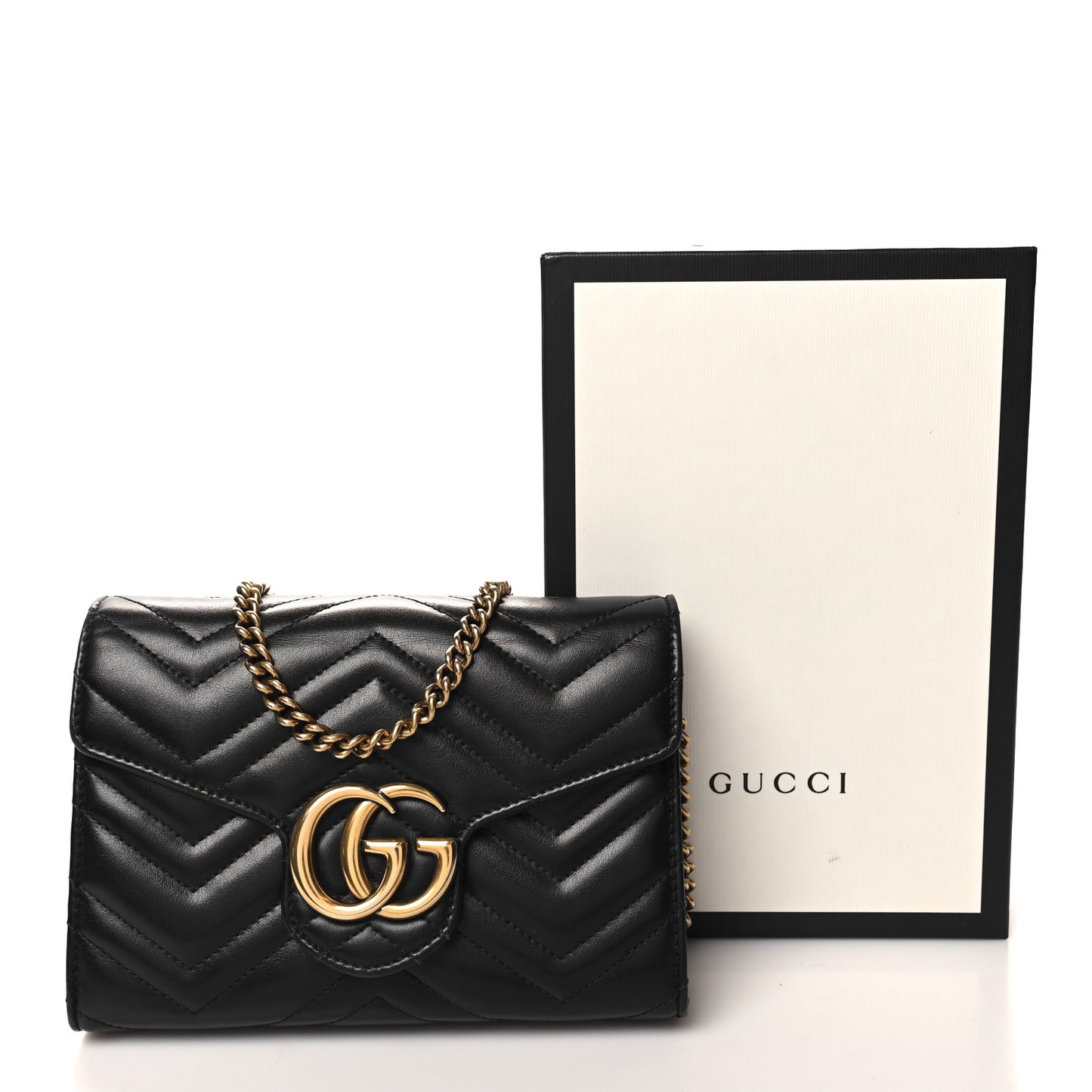 Calfskin Matelasse GG Marmont Chain Wallet Black