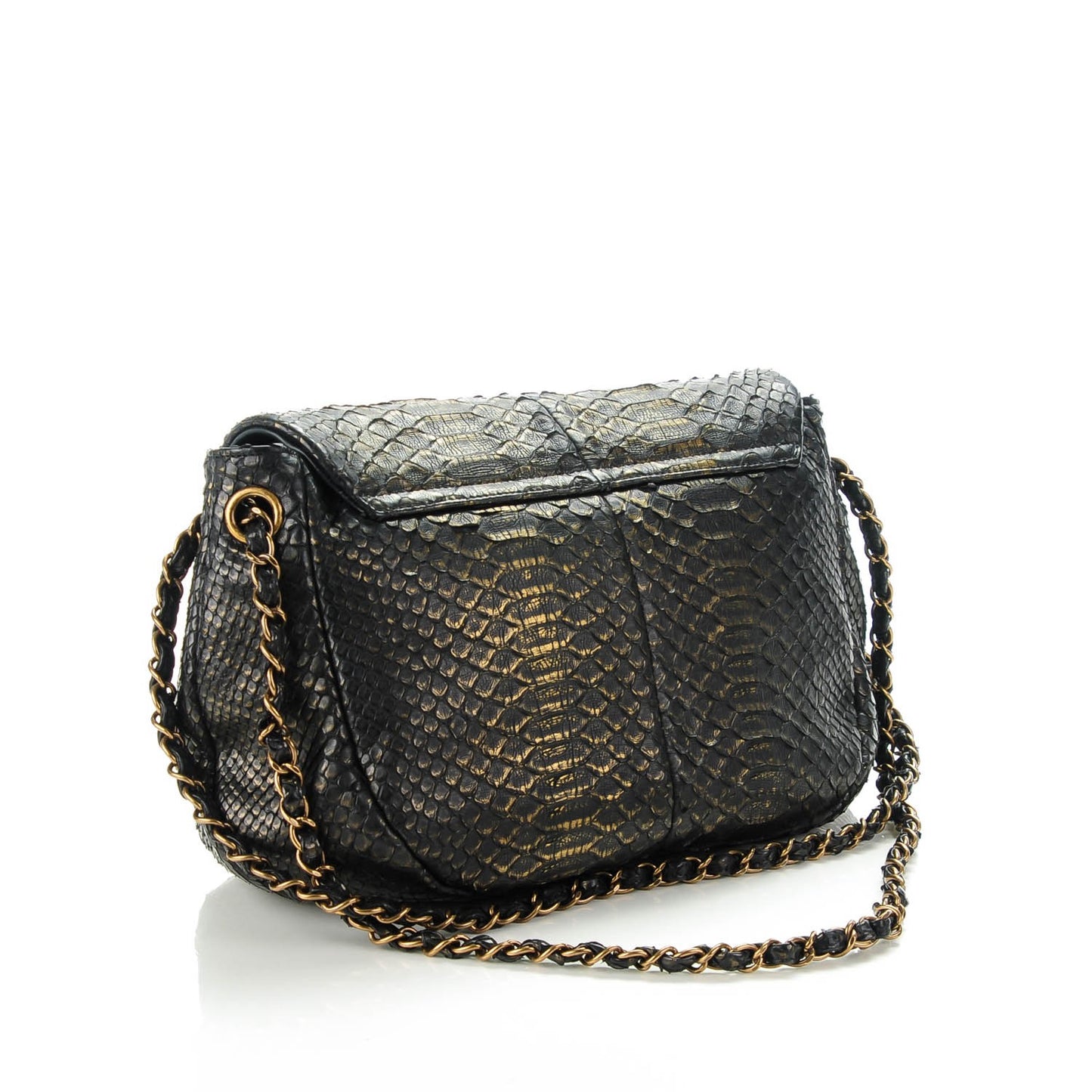 Metallic Python Hobo Black Gold