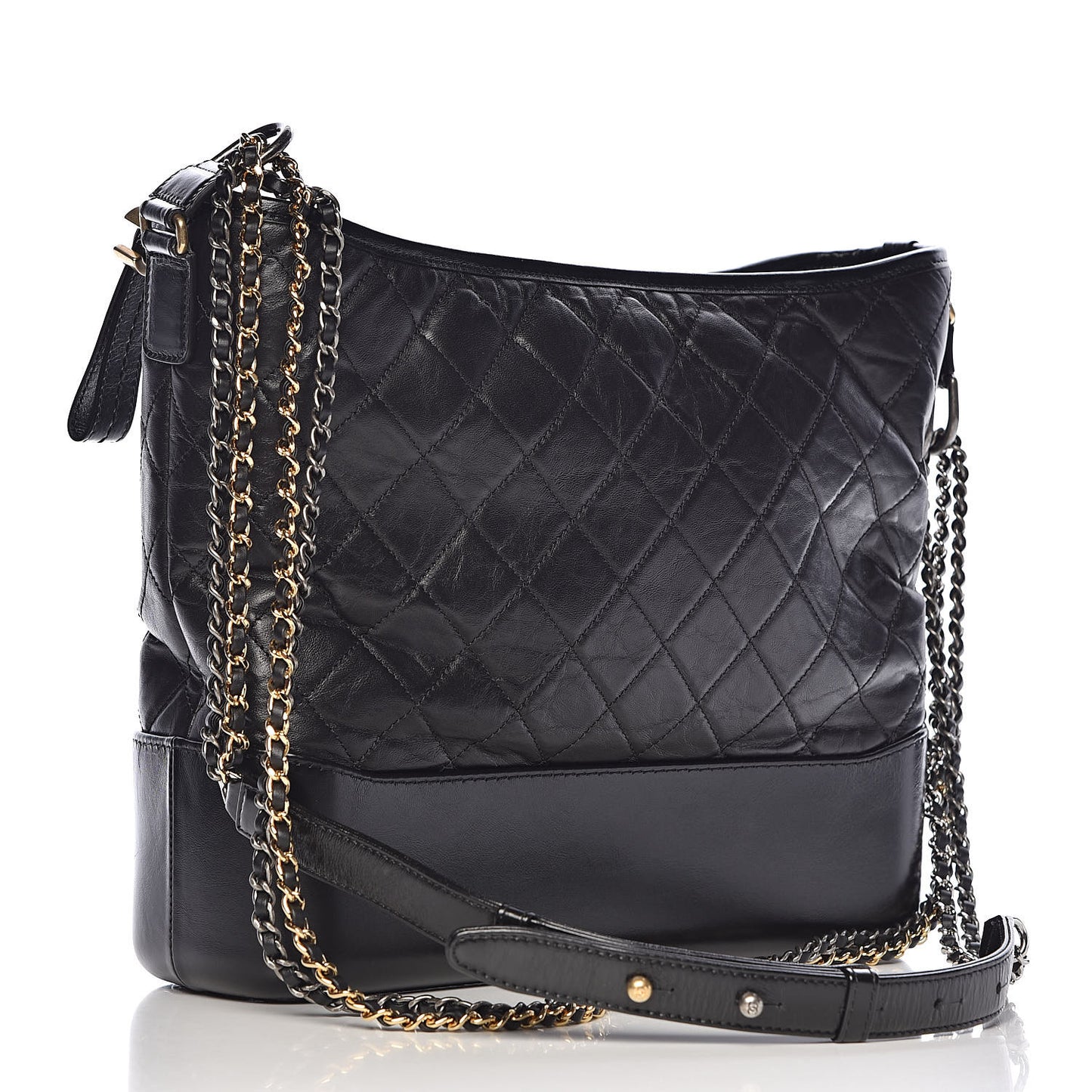 Aged Calfskin Quilted Large Gabrielle Hobo Black