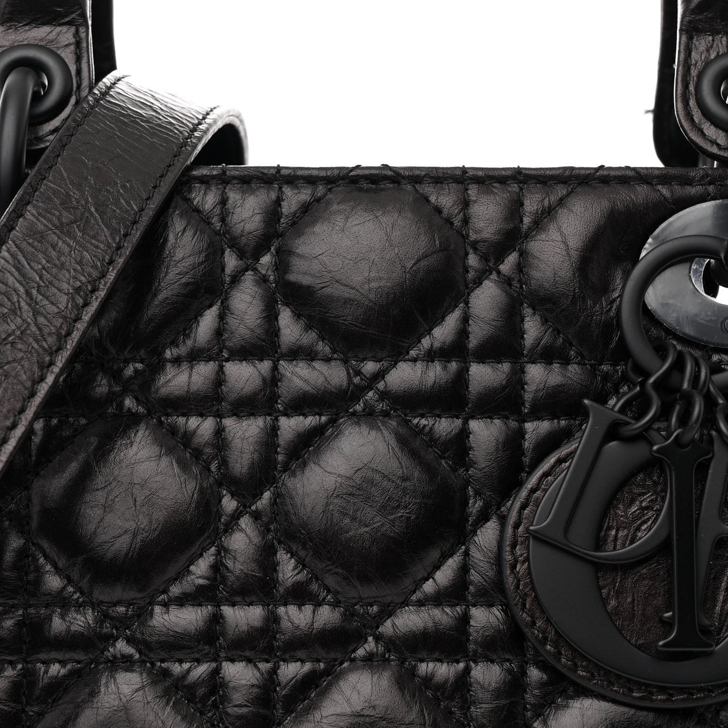 Crinkled Calfskin Cannage Medium Lady Dior Black