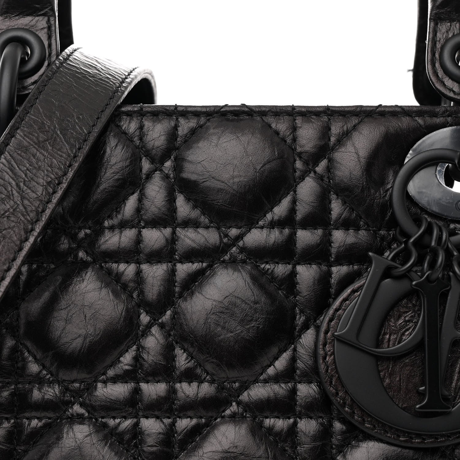 Christian Dior Crinkled Calfskin Cannage Medium Lady Dior Black 8 of 10