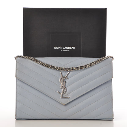 Saint Laurent Grain De Poudre Matelasse Monogram Chain Wallet Sky Blue 16 of 16