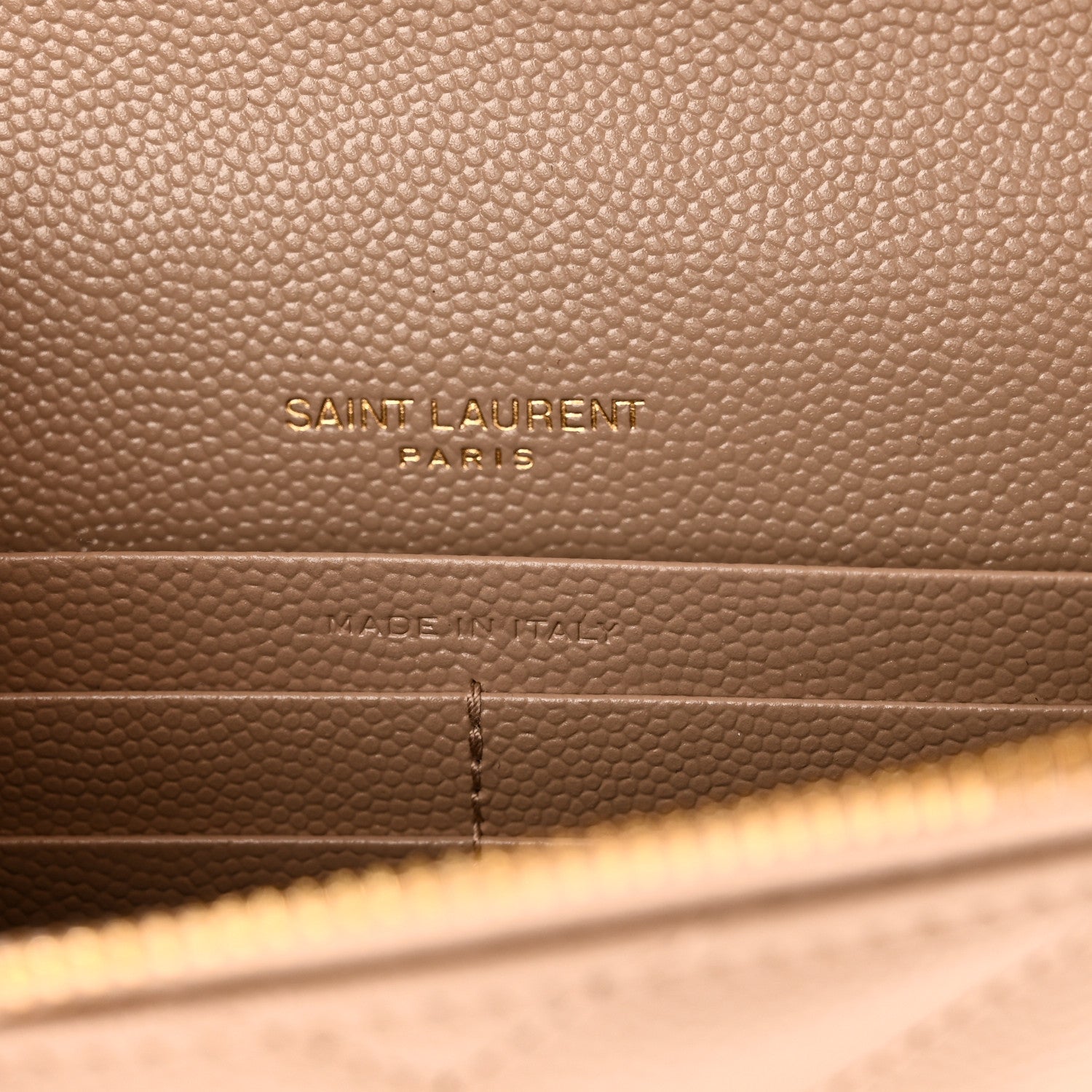 Saint Laurent Grain De Poudre Matelasse Chevron Monogram Envelope Chain Wallet Dark Beige 6 of 10