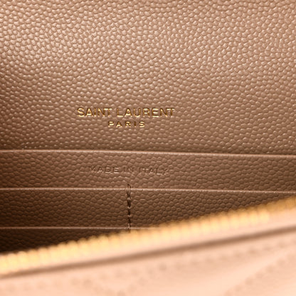 Saint Laurent Grain De Poudre Matelasse Chevron Monogram Envelope Chain Wallet Dark Beige 6 of 10