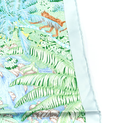 Hermes Silk Twill Faubourg Tropical Scarf 90 Bleu Vert Jaune 5 of 6