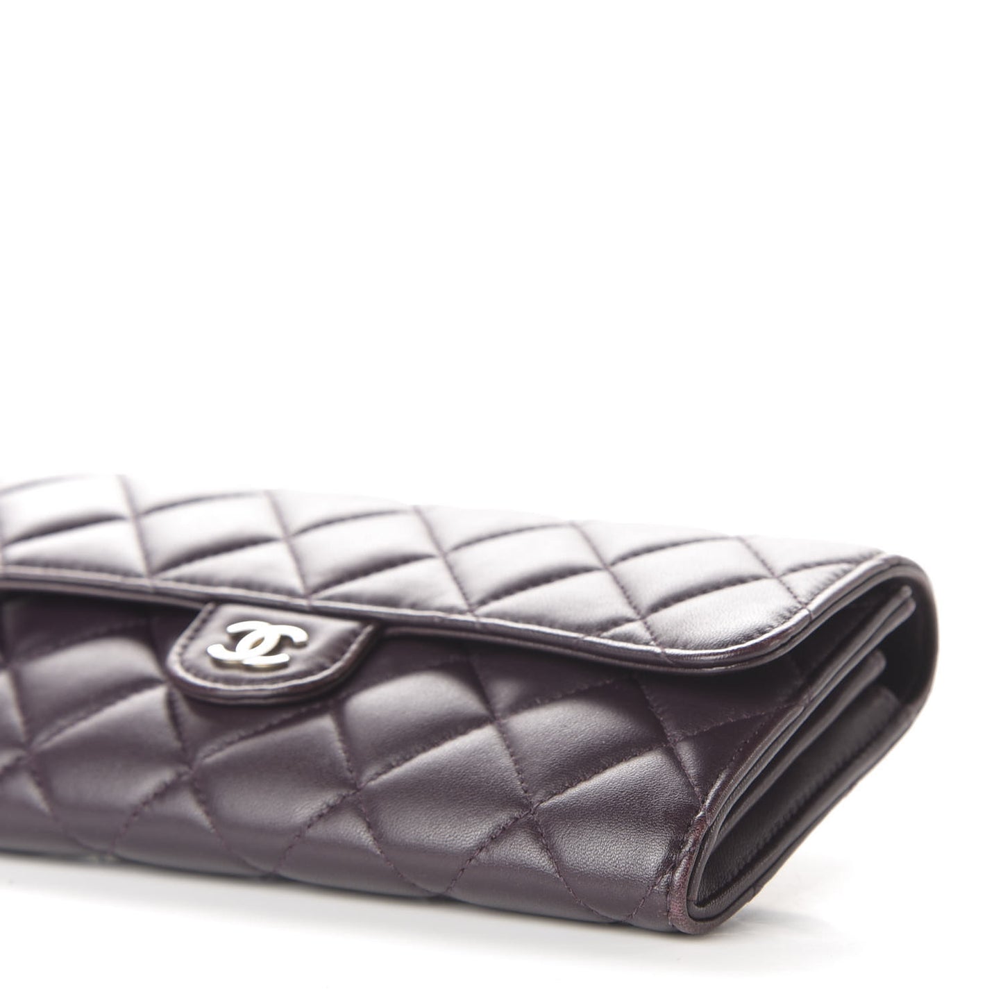 Lambskin Quilted Large Gusset Flap Wallet Purple